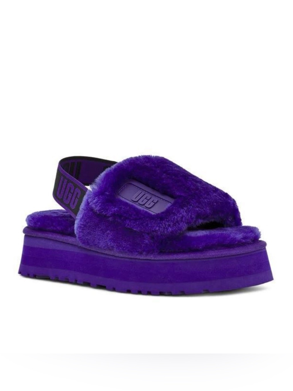 UGG Purple Faux Fur Platform Slingback Sandals Size 8 NWT & Box